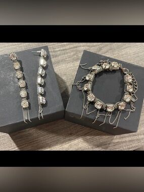 Cache Silver-Tone Crystal & Gem Drop Earrings and Bracelet Set